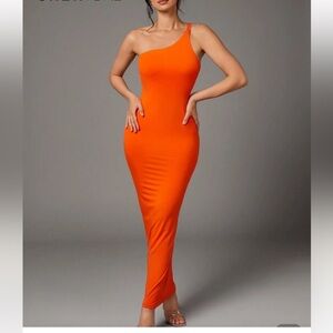 SHEIN Vibrant Orange One-Shoulder Dress